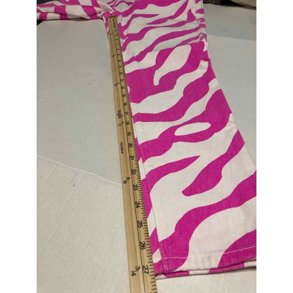 SHEIN Women S Pink White Zebra Print High Waisted Straight Leg Jeans - Picture 4 of 8